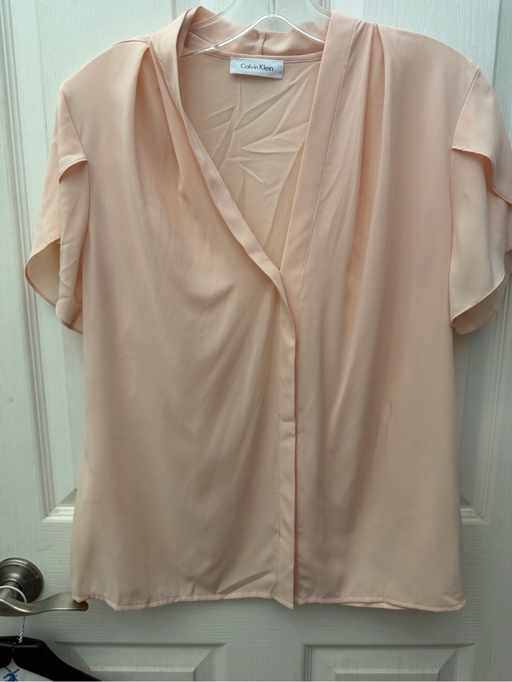 Calvin Klein Pale Peach V-Neck Short Sleeve Blouse